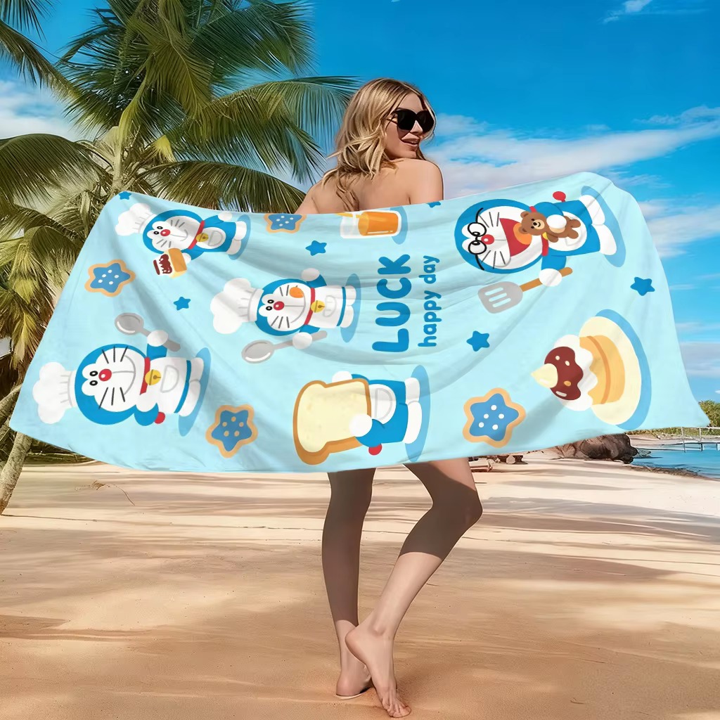 Pilates Yoga Towel - Doraemon Purple Ghost Beach Towel Flat
