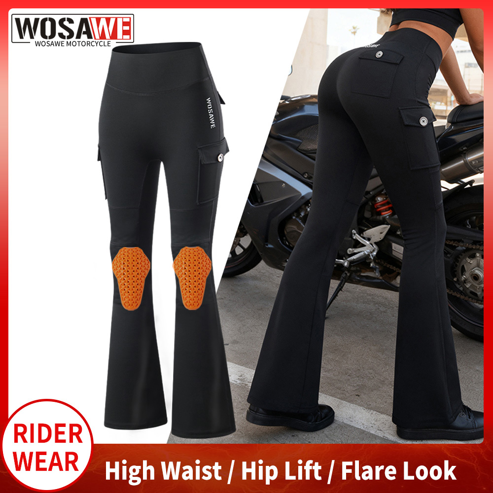 Pilates Yoga Knee Pads - WOSAWE Women Motorcycle Flare Pants Bootcut